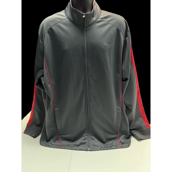 Reebok Men’s Full Zip Track Jacket Gray XXL Black Red Striped Sleeves Retro Y2K - Picture 1 of 12